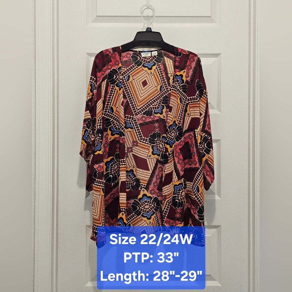 Cato Woman Geometric Print Kimono Cardigan, EUC, Size 22/24W (3X)